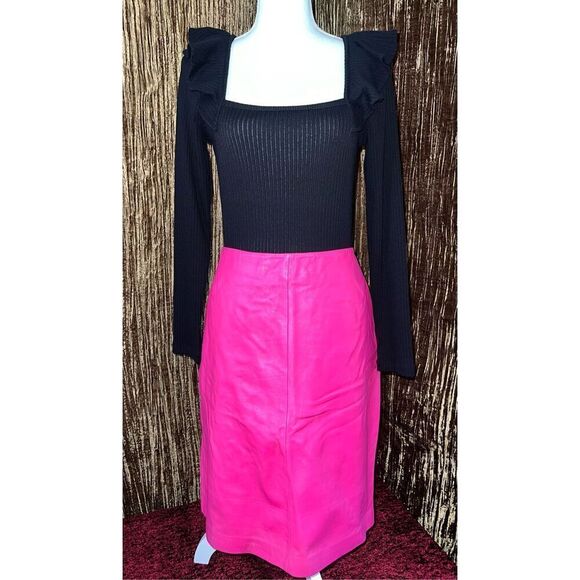 LOFT Tops - Women’s Black Ribbed Longsleeve Top Flutter Shoulders MEDIUM
